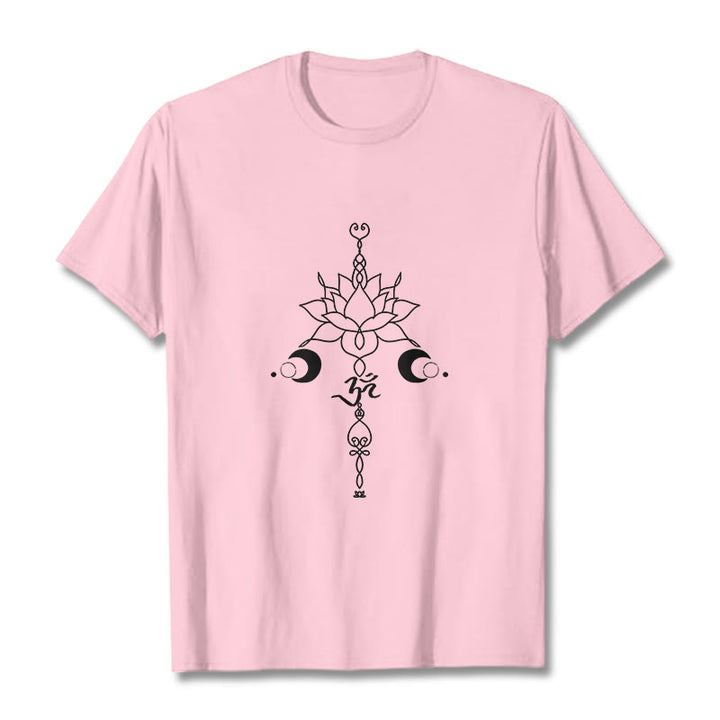 Buddha Stones Plain Lotus Flower Om Symbol Pattern Tee T-shirt - LightPink - 2XL - image 12