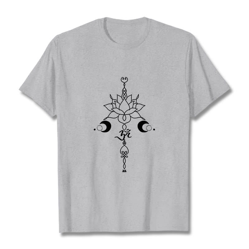 Buddha Stones Plain Lotus Flower Om Symbol Pattern Tee T-shirt - LightGrey - 2XL - image 19