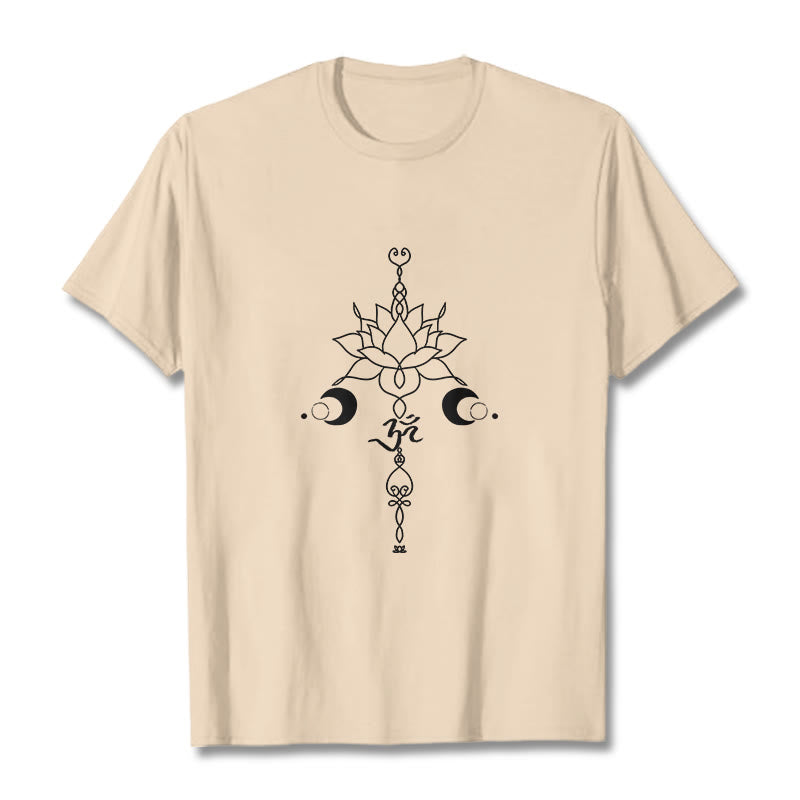 Buddha Stones Plain Lotus Flower Om Symbol Pattern Tee T-shirt - Bisque - 2XL - image 8