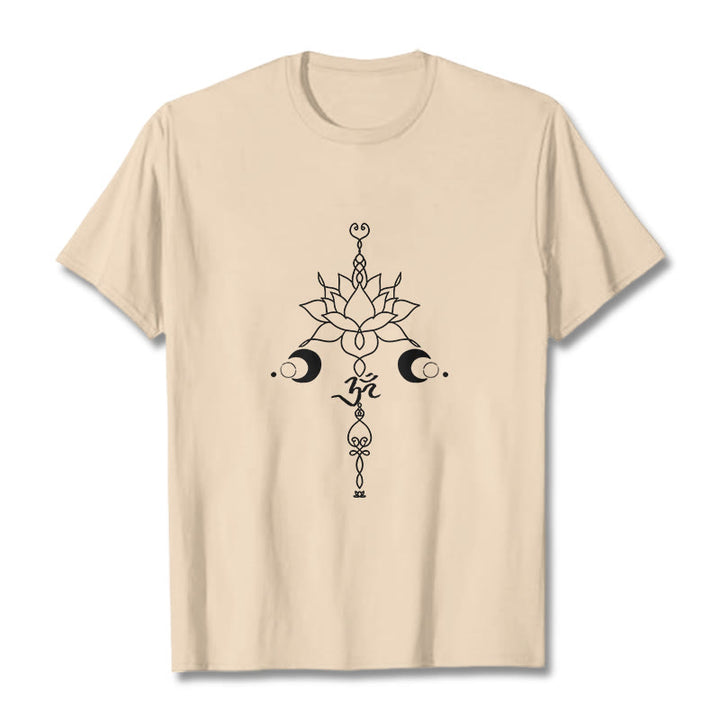 Buddha Stones Plain Lotus Flower Om Symbol Pattern Tee T-shirt - Bisque - 2XL - image 8
