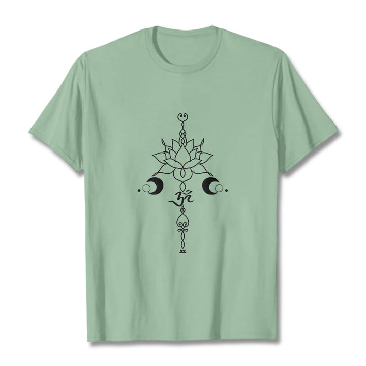 Buddha Stones Plain Lotus Flower Om Symbol Pattern Tee T-shirt - PaleGreen - 2XL - image 14