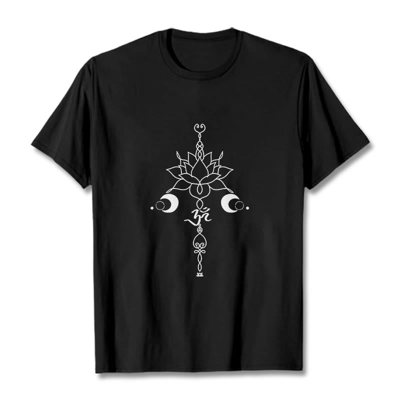 Buddha Stones Plain Lotus Flower Om Symbol Pattern Tee T-shirt - Black - 2XL - image 0