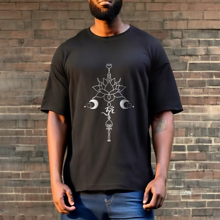 Buddha Stones Plain Lotus Flower Om Symbol Pattern Tee T-shirt - image 2