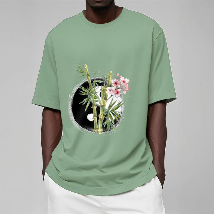 Buddha Stones Yin Yang Bamboo Peach Blossoms Pattern Tee T-shirt - image 15