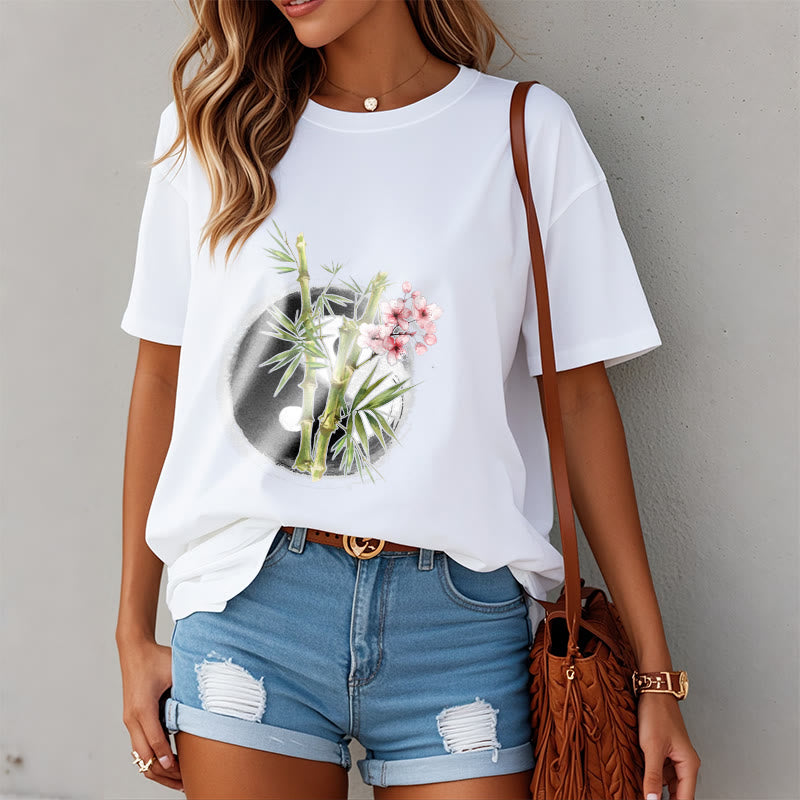Buddha Stones Yin Yang Bamboo Peach Blossoms Pattern Tee T-shirt - image 7
