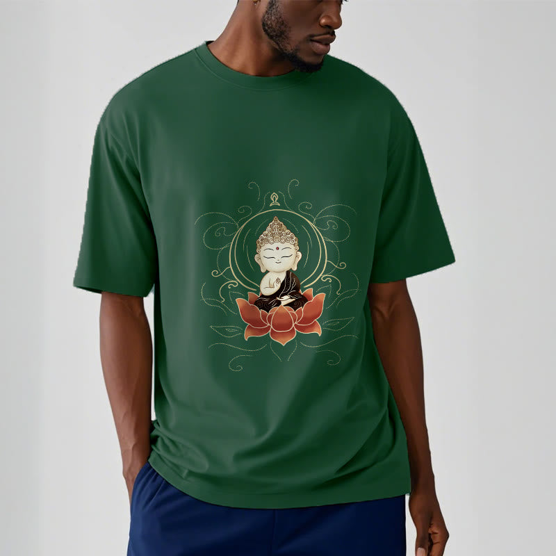 Buddha Stones Serene Sitting Buddha Lotus Pattern Tee T-shirt - image 1
