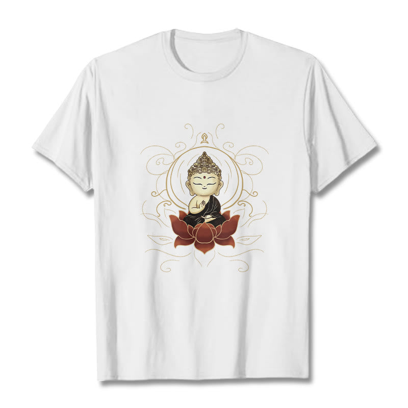 Buddha Stones Serene Sitting Buddha Lotus Pattern Tee T-shirt - White - 2XL - image 7