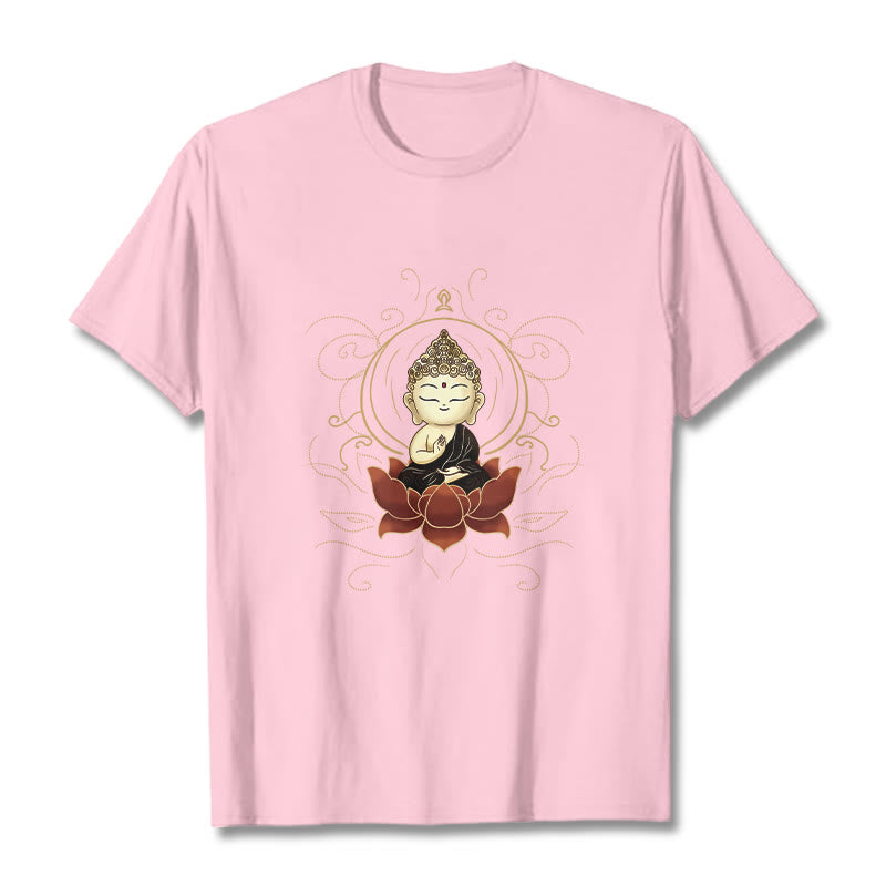 Buddha Stones Serene Sitting Buddha Lotus Pattern Tee T-shirt - LightPink - 2XL - image 12
