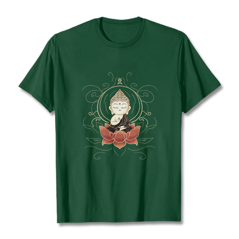 Buddha Stones Serene Sitting Buddha Lotus Pattern Tee T-shirt - ForestGreen - 2XL - image 0