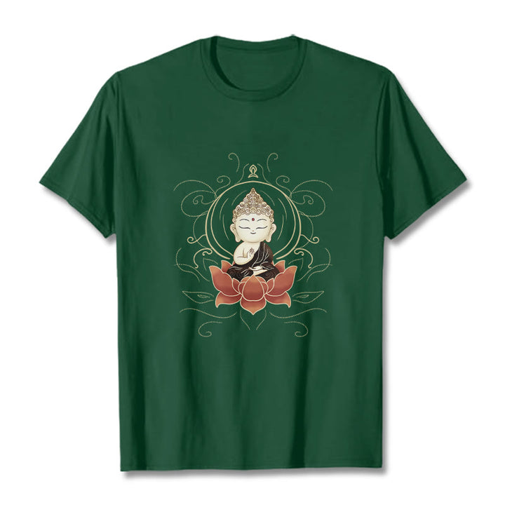 Buddha Stones Serene Sitting Buddha Lotus Pattern Tee T-shirt - ForestGreen - 2XL - image 0