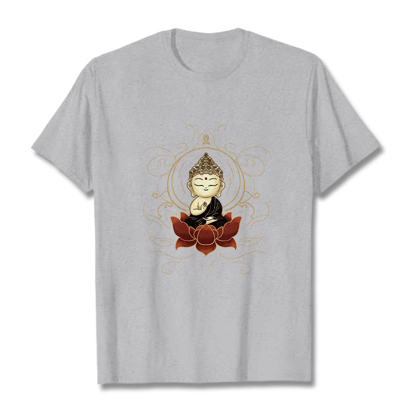 Buddha Stones Serene Sitting Buddha Lotus Pattern Tee T-shirt - LightGrey - 2XL - image 19
