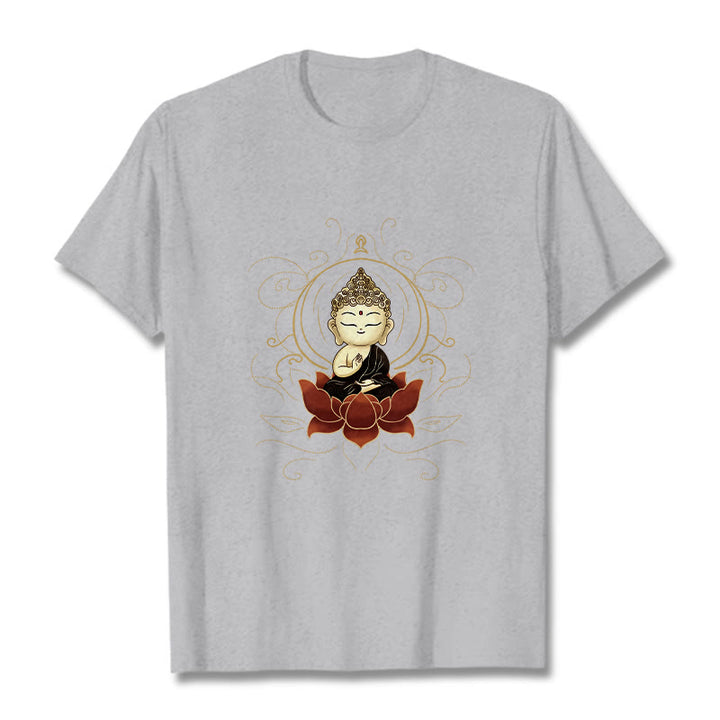 Buddha Stones Serene Sitting Buddha Lotus Pattern Tee T-shirt - LightGrey - 2XL - image 19