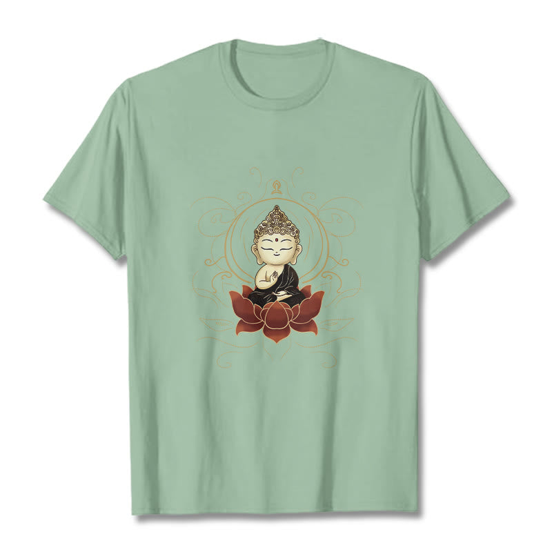 Buddha Stones Serene Sitting Buddha Lotus Pattern Tee T-shirt - PaleGreen - 2XL - image 14