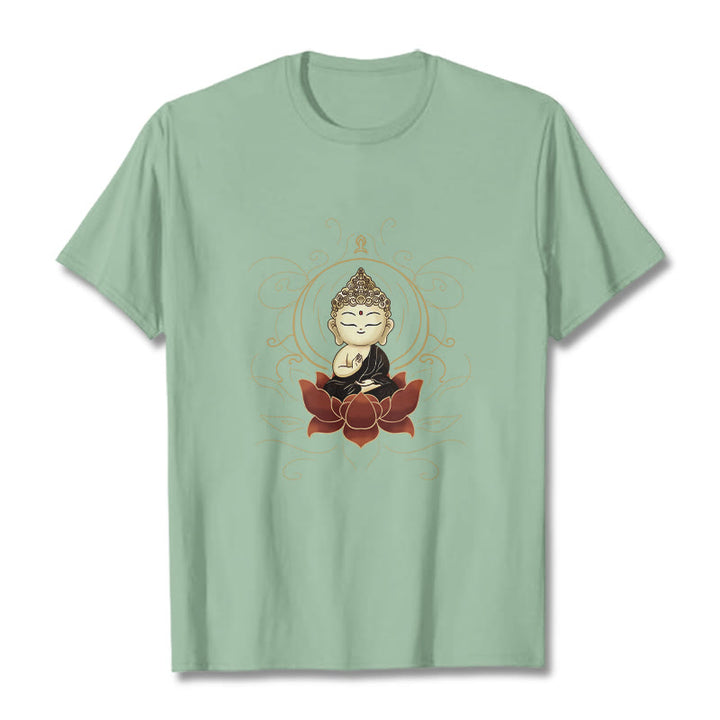 Buddha Stones Serene Sitting Buddha Lotus Pattern Tee T-shirt - PaleGreen - 2XL - image 14