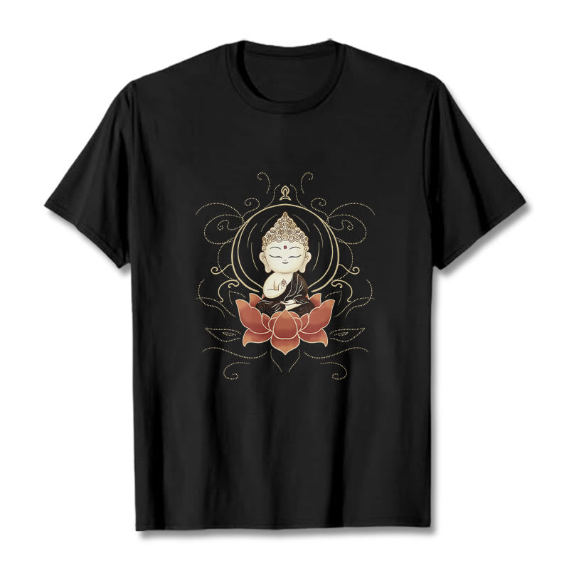 Buddha Stones Serene Sitting Buddha Lotus Pattern Tee T-shirt - Black - 2XL - image 3