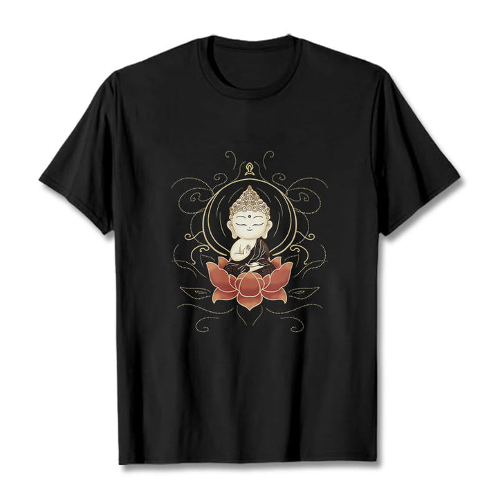 Buddha Stones Serene Sitting Buddha Lotus Pattern Tee T-shirt - Black - 2XL - image 3
