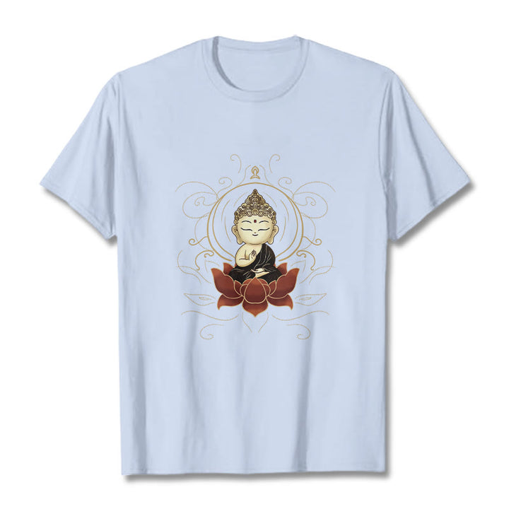 Buddha Stones Serene Sitting Buddha Lotus Pattern Tee T-shirt - LightCyan - 2XL - image 18