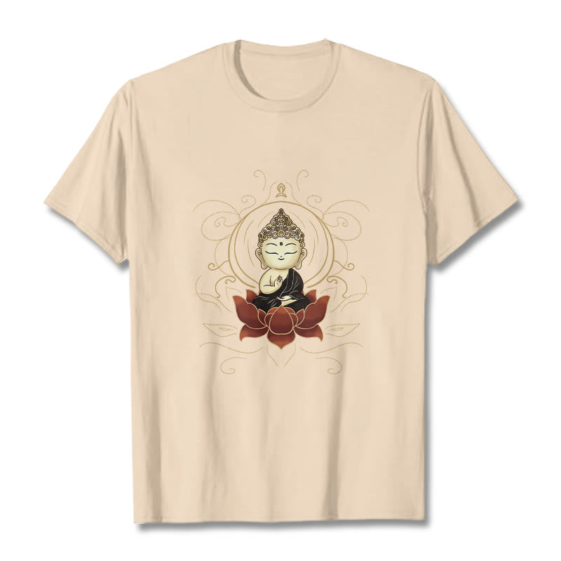 Buddha Stones Serene Sitting Buddha Lotus Pattern Tee T-shirt - Bisque - 2XL - image 10