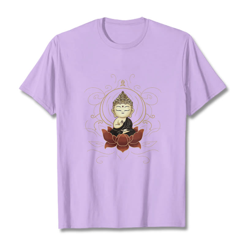 Buddha Stones Serene Sitting Buddha Lotus Pattern Tee T-shirt - Plum - 2XL - image 16