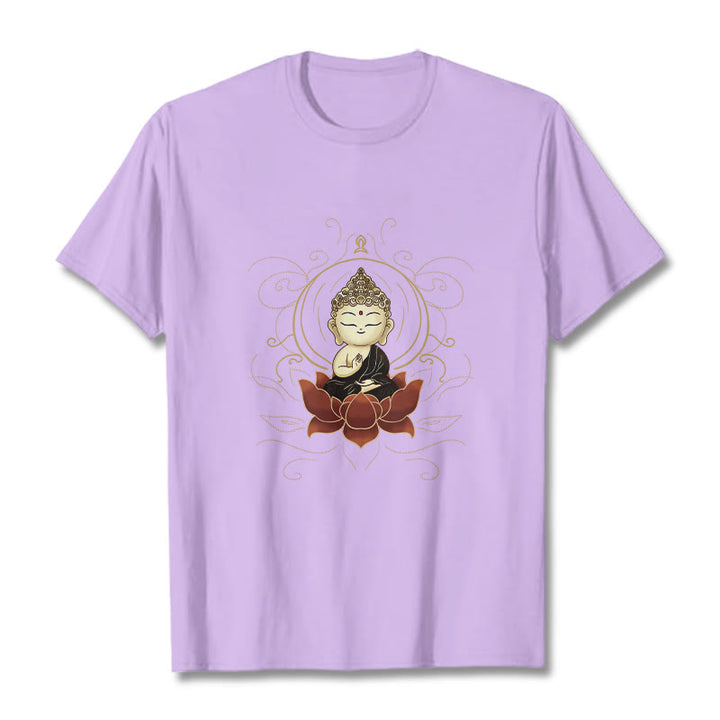Buddha Stones Serene Sitting Buddha Lotus Pattern Tee T-shirt - Plum - 2XL - image 16