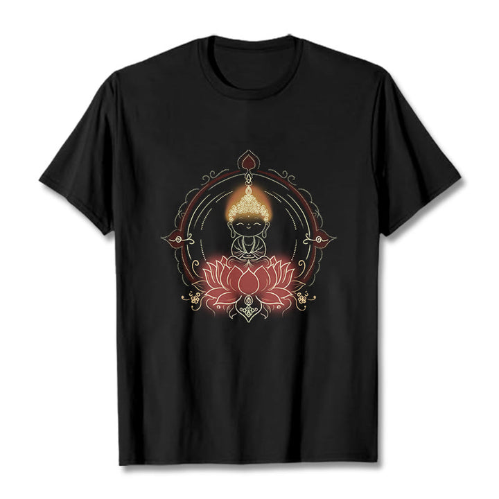 Buddha Stones Joyful Buddha Lotus Mandala Pattern Tee T-shirt - Black - 2XL - image 4