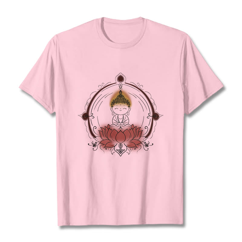 Buddha Stones Joyful Buddha Lotus Mandala Pattern Tee T-shirt - LightPink - 2XL - image 12