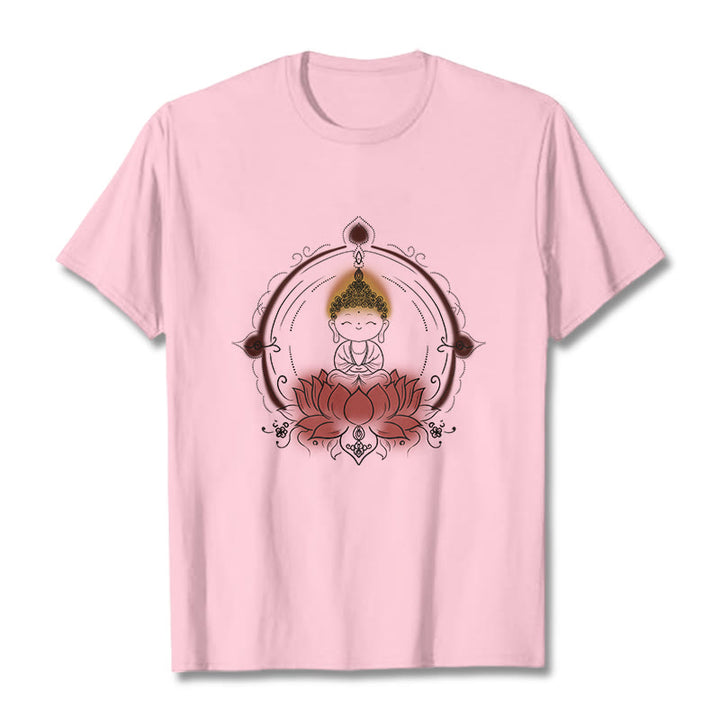 Buddha Stones Joyful Buddha Lotus Mandala Pattern Tee T-shirt - LightPink - 2XL - image 12