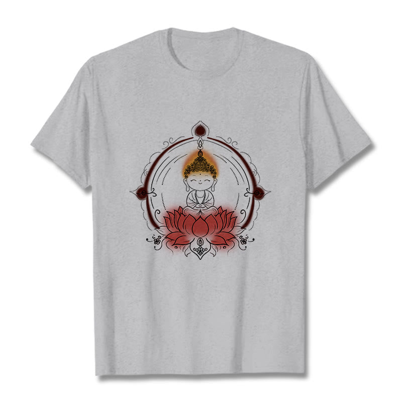 Buddha Stones Joyful Buddha Lotus Mandala Pattern Tee T-shirt - LightGrey - 2XL - image 19