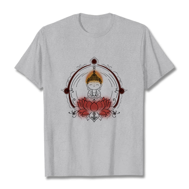 Buddha Stones Joyful Buddha Lotus Mandala Pattern Tee T-shirt - LightGrey - 2XL - image 19