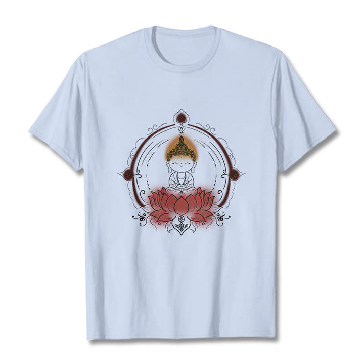 Buddha Stones Joyful Buddha Lotus Mandala Pattern Tee T-shirt - LightCyan - 2XL - image 18