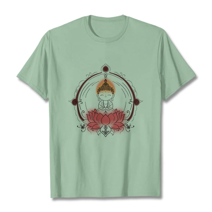 Buddha Stones Joyful Buddha Lotus Mandala Pattern Tee T-shirt - PaleGreen - 2XL - image 14