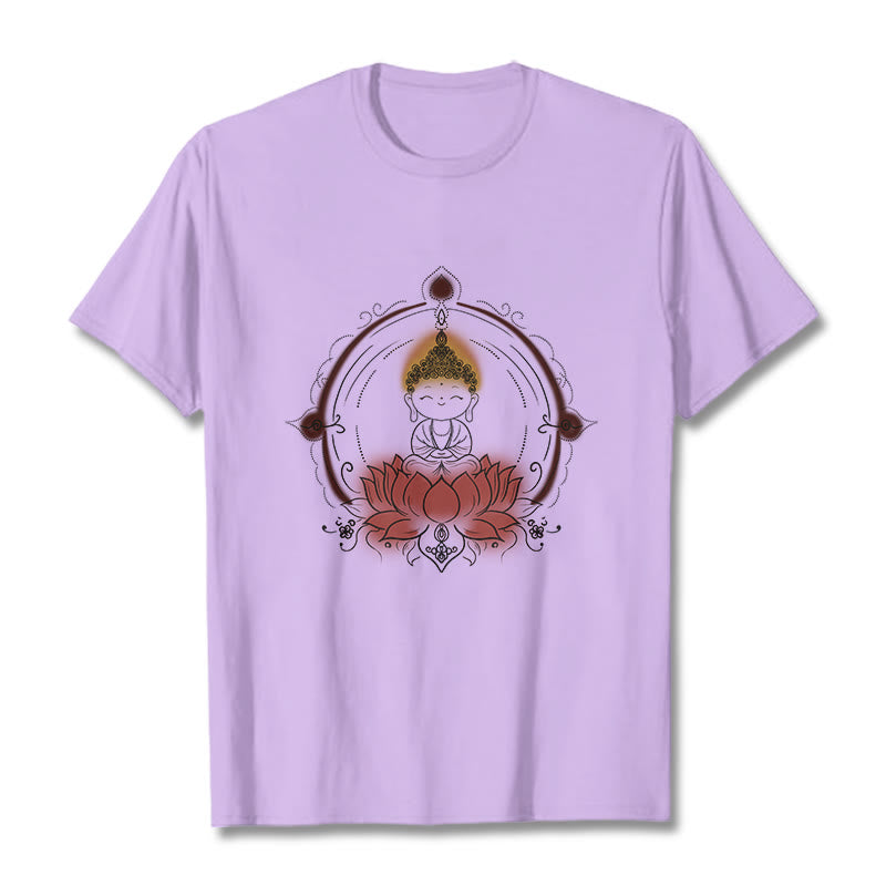 Buddha Stones Joyful Buddha Lotus Mandala Pattern Tee T-shirt - Plum - 2XL - image 16