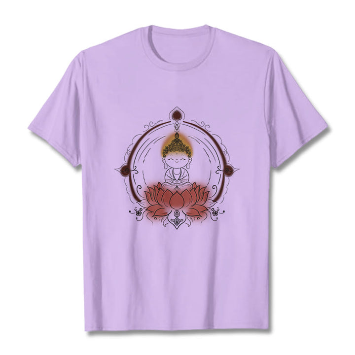 Buddha Stones Joyful Buddha Lotus Mandala Pattern Tee T-shirt - Plum - 2XL - image 16