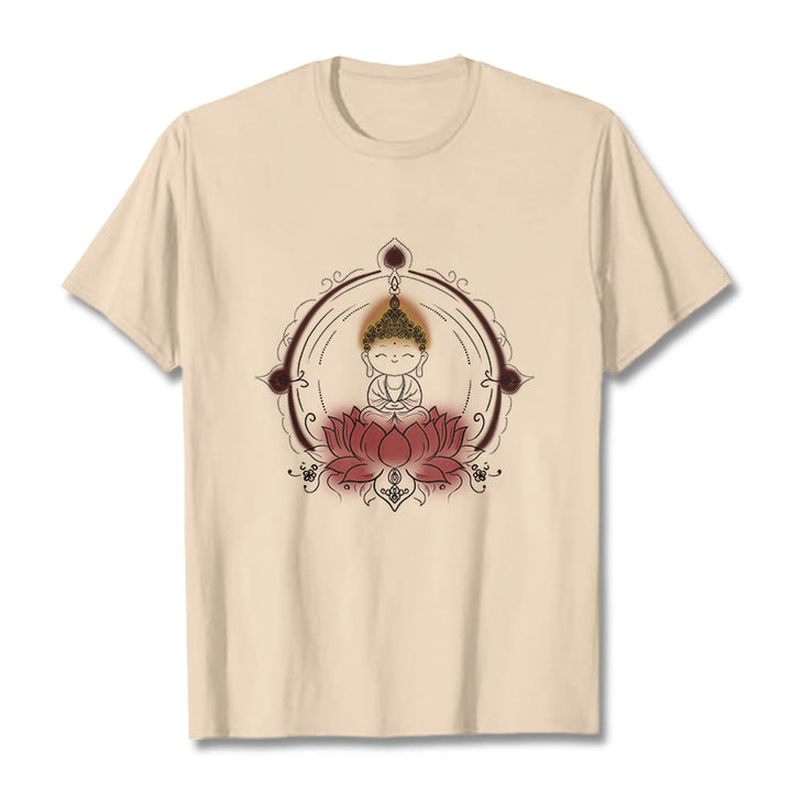 Buddha Stones Joyful Buddha Lotus Mandala Pattern Tee T-shirt - Bisque - 2XL - image 8