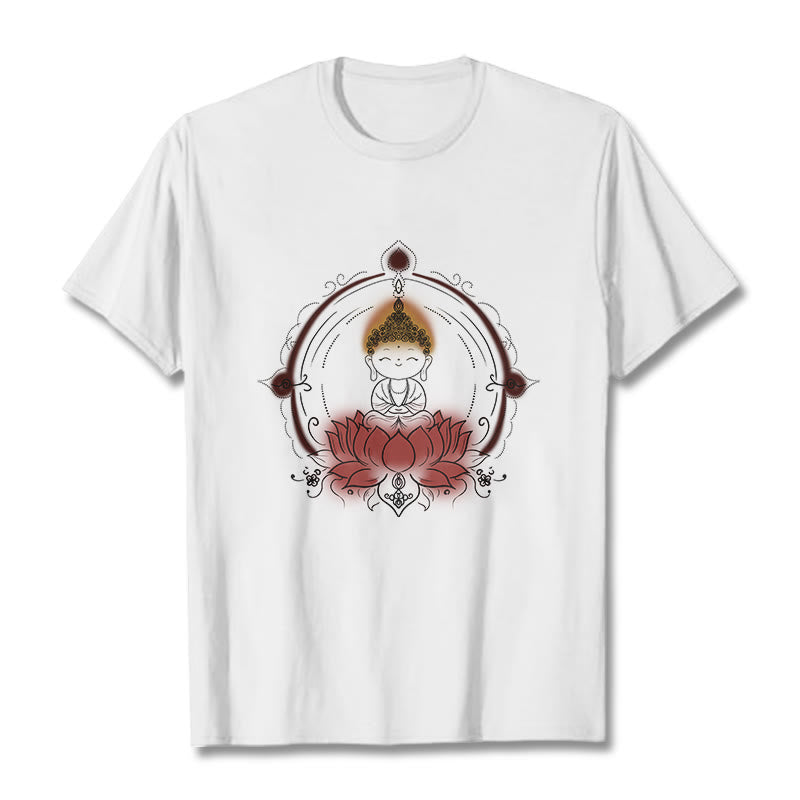 Buddha Stones Joyful Buddha Lotus Mandala Pattern Tee T-shirt - White - 2XL - image 0