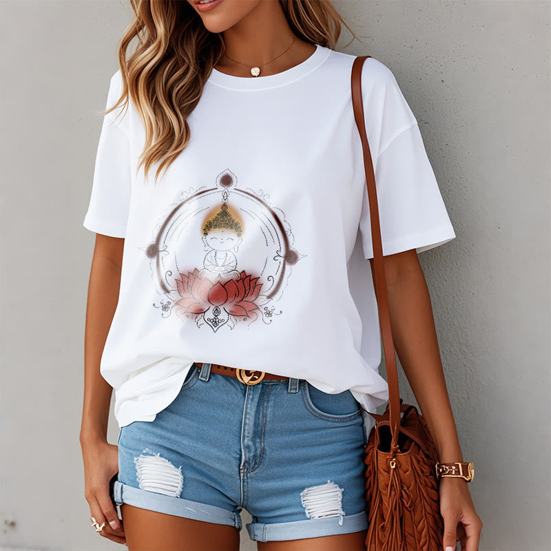 Buddha Stones Joyful Buddha Lotus Mandala Pattern Tee T-shirt - image 2