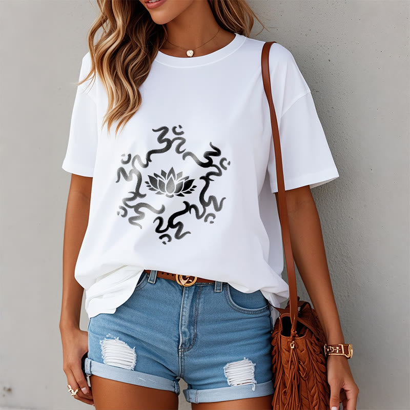 Buddha Stones OM Symbol Lotus Flower Pattern Tee T-shirt - image 8