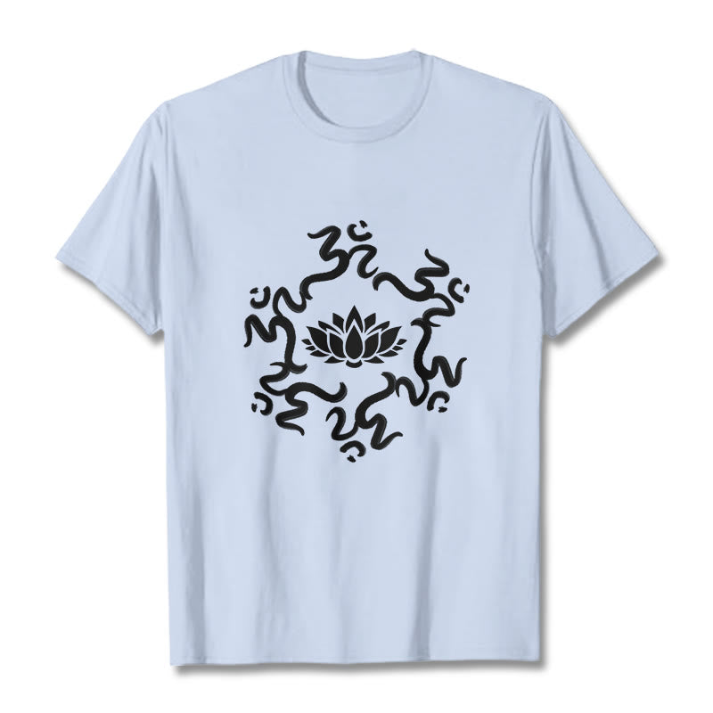 Buddha Stones OM Symbol Lotus Flower Pattern Tee T-shirt - LightCyan - 2XL - image 0