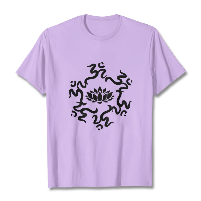 Buddha Stones OM Symbol Lotus Flower Pattern Tee T-shirt - Plum - 2XL - image 17