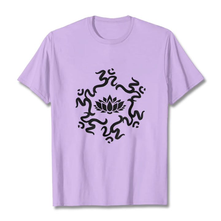 Buddha Stones OM Symbol Lotus Flower Pattern Tee T-shirt - Plum - 2XL - image 17