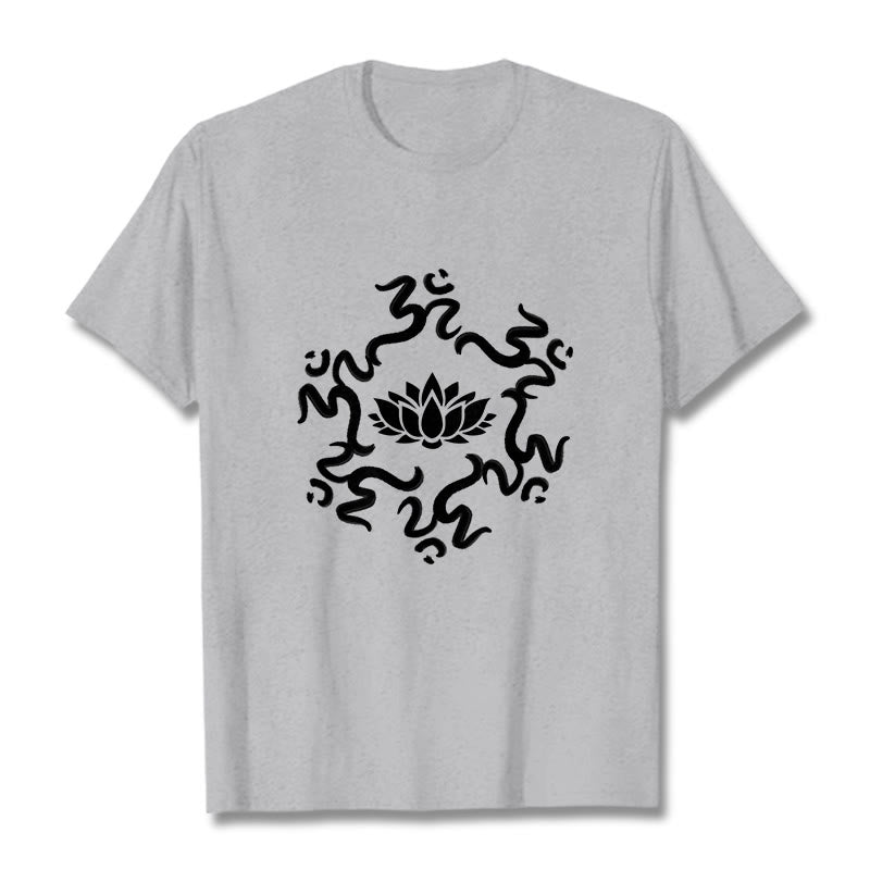 Buddha Stones OM Symbol Lotus Flower Pattern Tee T-shirt - LightGrey - 2XL - image 19