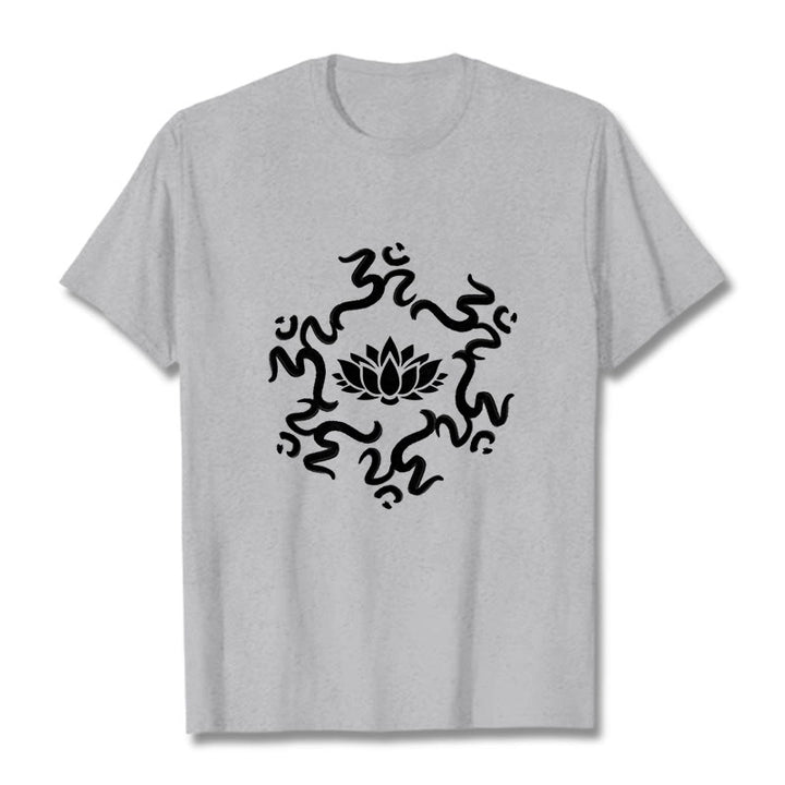 Buddha Stones OM Symbol Lotus Flower Pattern Tee T-shirt - LightGrey - 2XL - image 19
