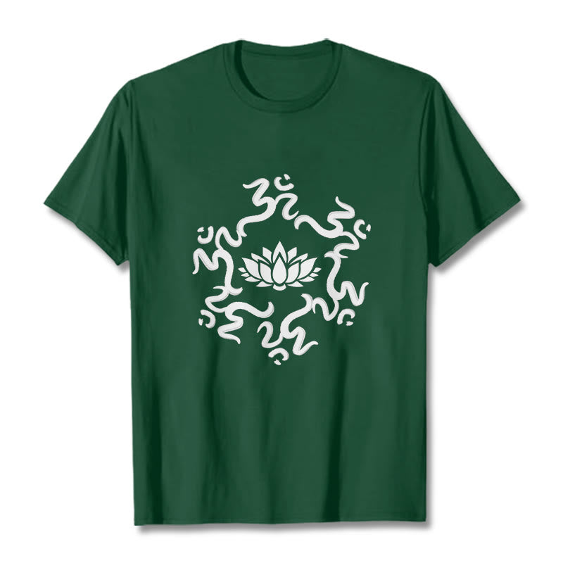 Buddha Stones OM Symbol Lotus Flower Pattern Tee T-shirt - ForestGreen - 2XL - image 11