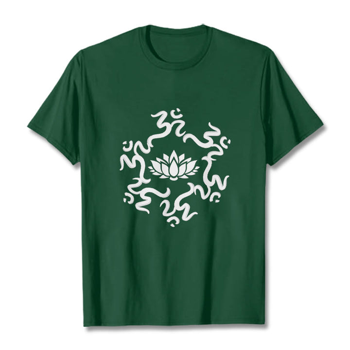 Buddha Stones OM Symbol Lotus Flower Pattern Tee T-shirt - ForestGreen - 2XL - image 11