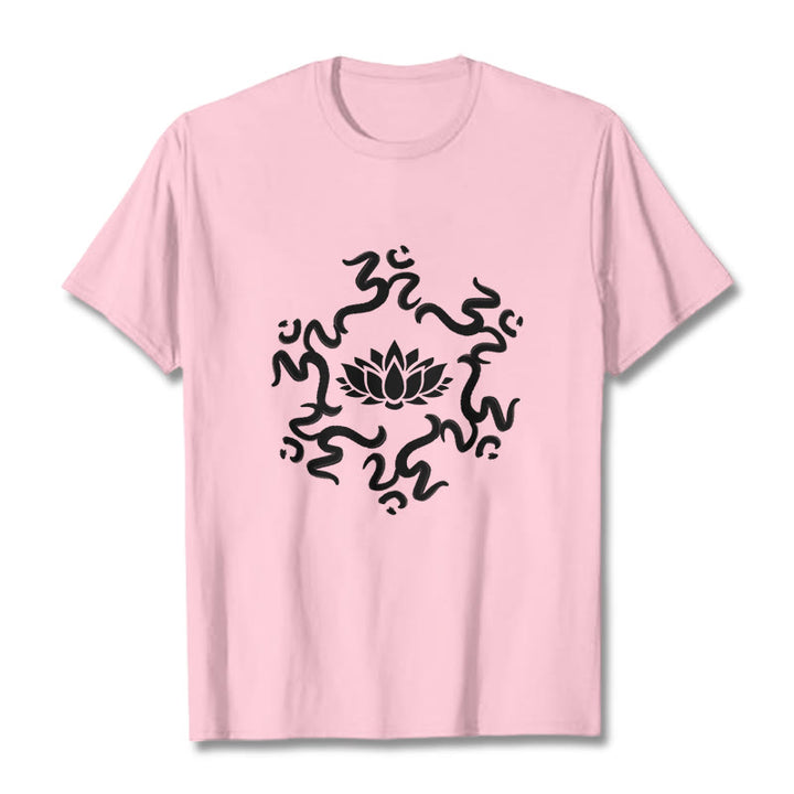 Buddha Stones OM Symbol Lotus Flower Pattern Tee T-shirt - LightPink - 2XL - image 13