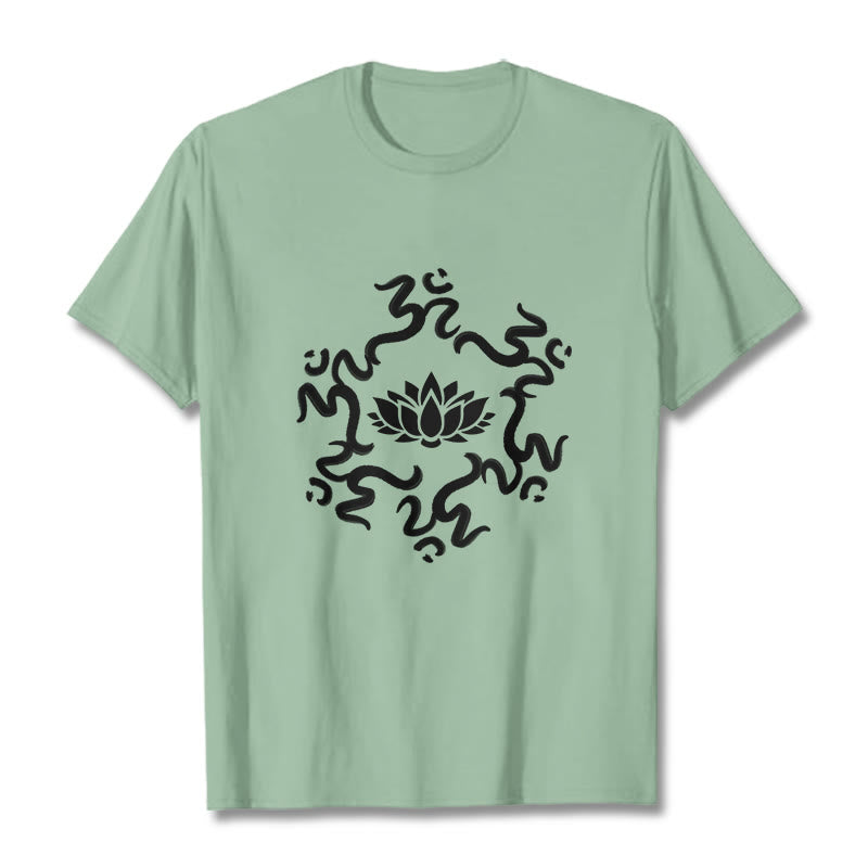 Buddha Stones OM Symbol Lotus Flower Pattern Tee T-shirt - PaleGreen - 2XL - image 15