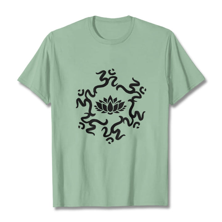 Buddha Stones OM Symbol Lotus Flower Pattern Tee T-shirt - PaleGreen - 2XL - image 15