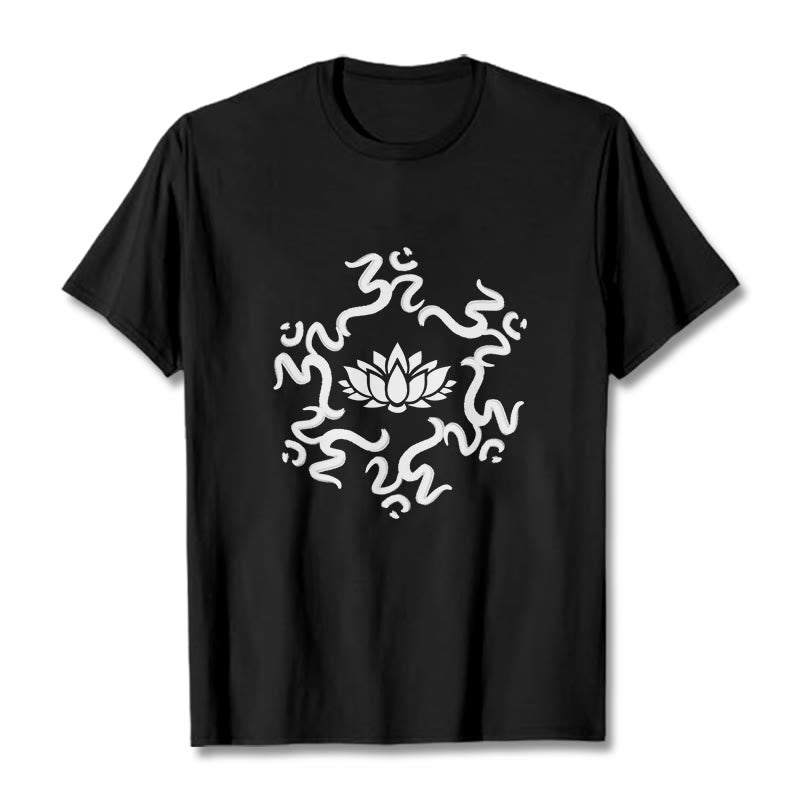 Buddha Stones OM Symbol Lotus Flower Pattern Tee T-shirt - Black - 2XL - image 2