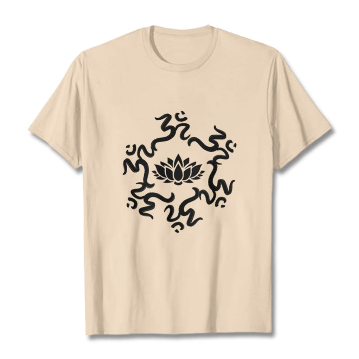 Buddha Stones OM Symbol Lotus Flower Pattern Tee T-shirt - Bisque - 2XL - image 9