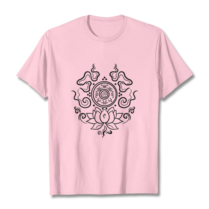 Buddha Stones Dharma Wheel Lotus Flower Pattern Tee T-shirt - LightPink - 2XL - image 12